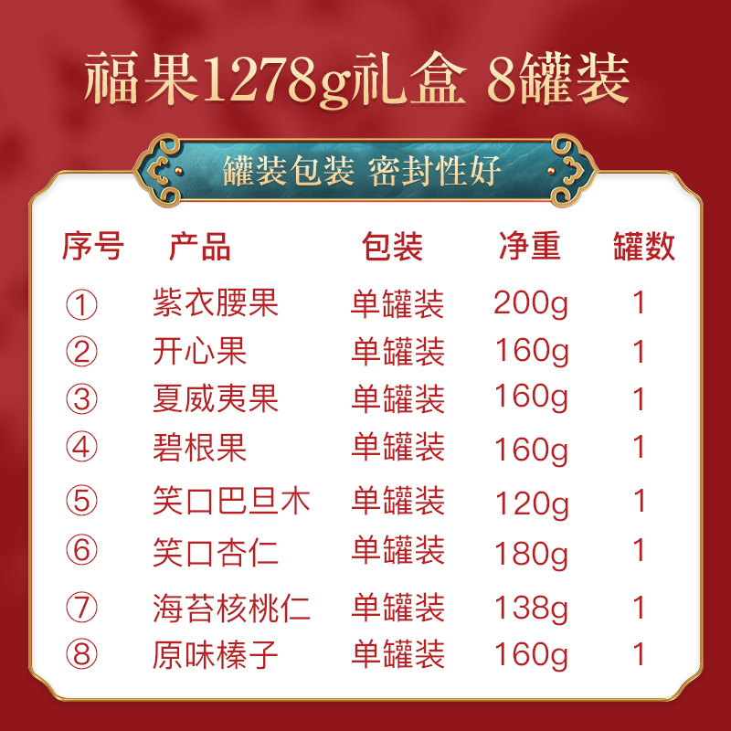 姚生记福果1278g坚果炒货礼盒年货礼混合坚果