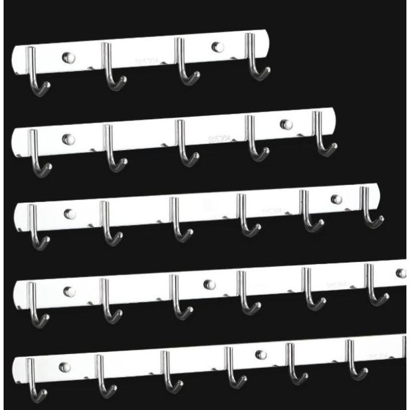 不锈钢连排挂钩厨房墙壁排钩浴室挂衣架可打孔强力承重一排钩-8钩-1个装--长:59cm;1个装--
