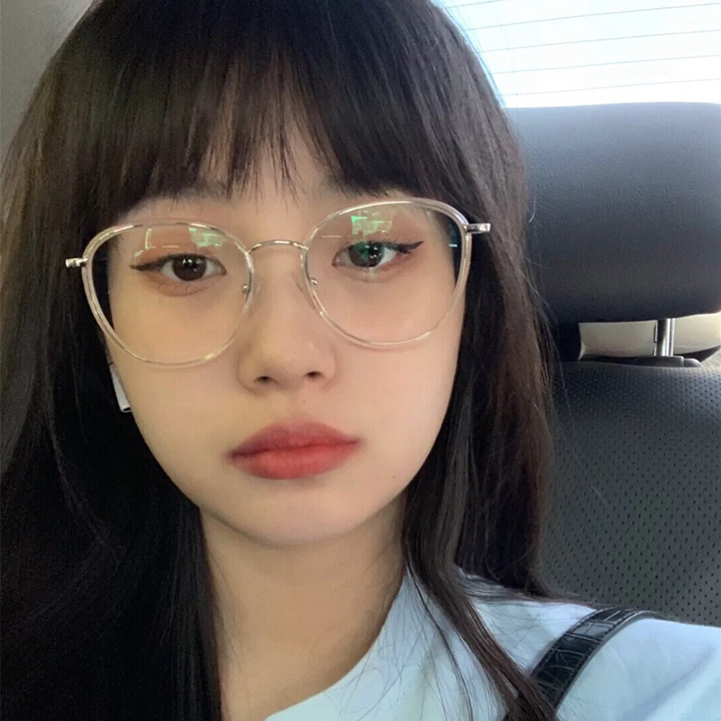 好奇复古透明素颜女眼镜框韩版小清新椭圆平光镜学生防蓝光近视眼镜架