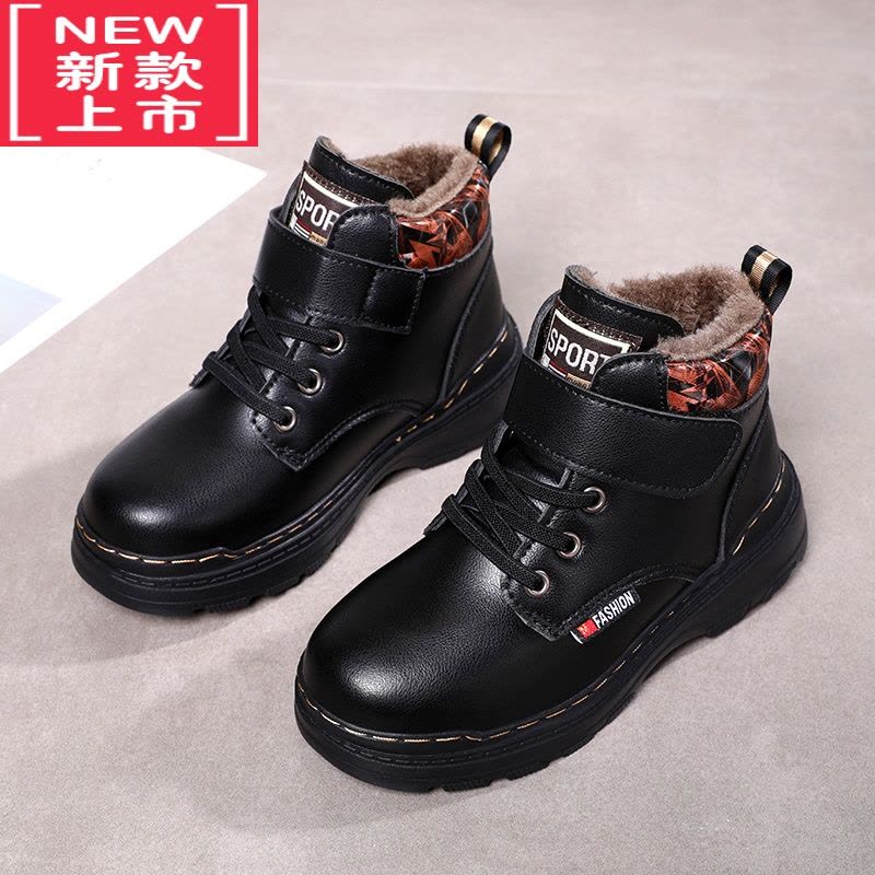 可莉允男童马丁靴冬季儿童棉鞋男孩雪地靴加绒加厚中大童短靴子皮鞋帅气图片