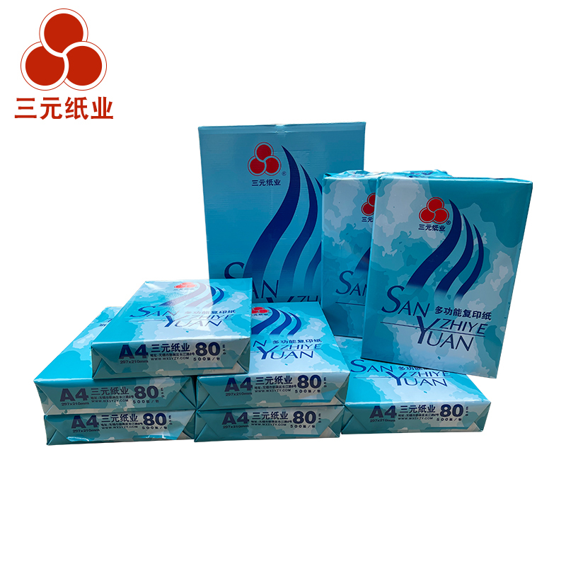 蓝三元80gA4复印纸一体机打印纸80g打印纸A4复印纸(8包/箱 共4000页)