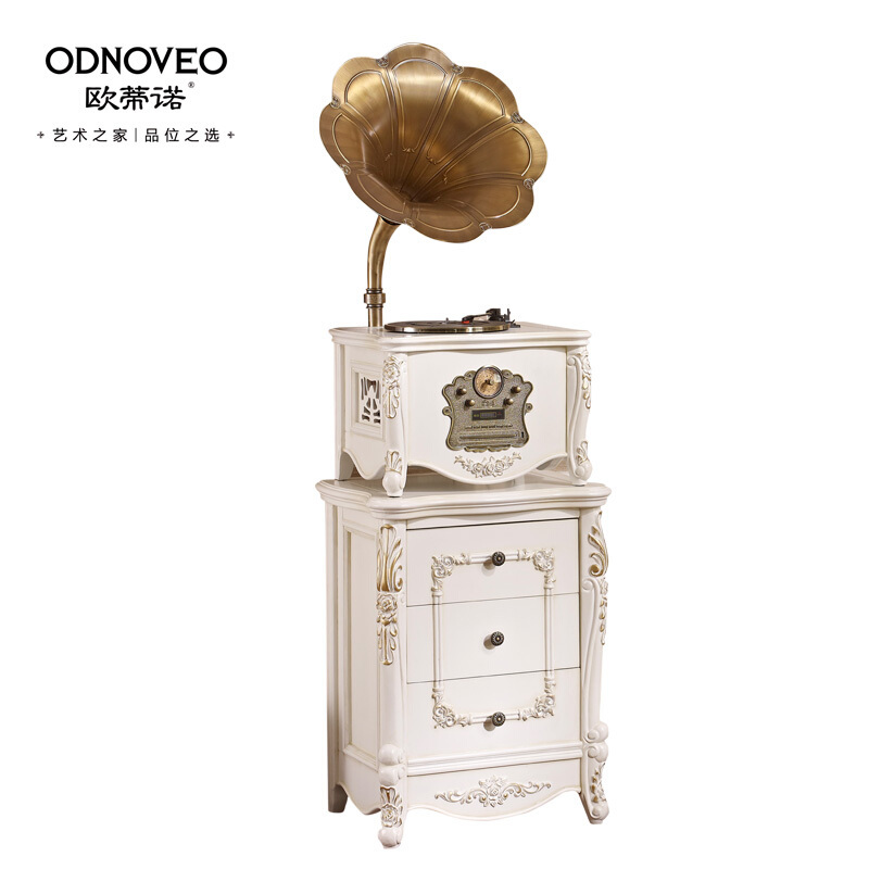 欧蒂诺 ODN-21F 实木复古留声机 仿古黑胶唱片机 蓝牙DVD/USB/MP3播放机音响 白色