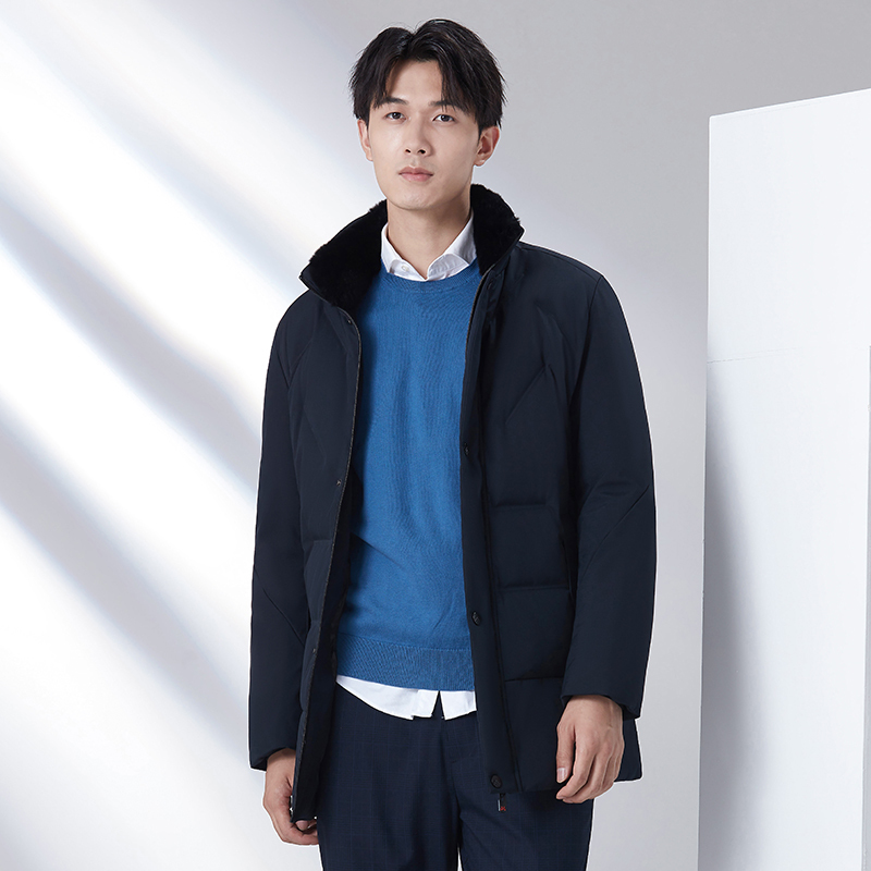 雅鹿羽绒服男士短款兔毛领修身保暖2020新款冬季中老年商务外套CZ