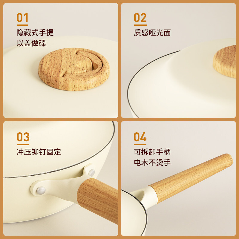 三禾 不粘锅煎蛋煎饼多功能煎锅手柄拆卸平底炒菜锅少烟28cm LJ28T8高清大图