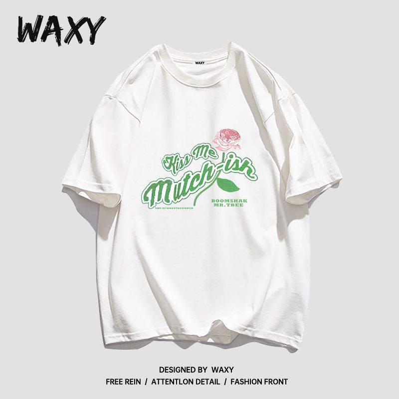 WAXY纯棉圆领美式hiphop短袖T恤女学生宽松国潮嘻哈街头韩版上衣