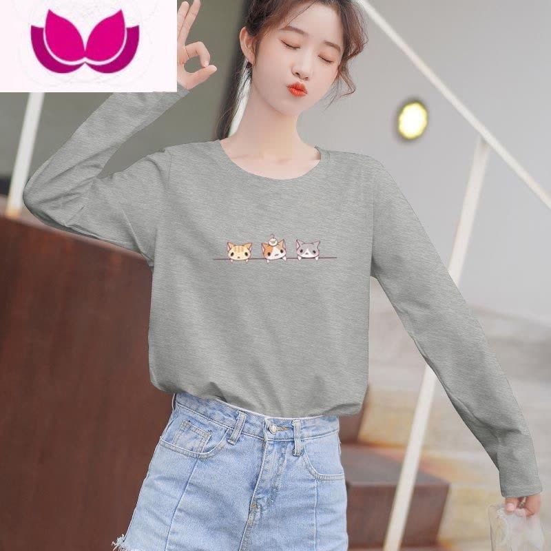 七斓学生长袖t恤女薄款秋装2022新款圆领宽松小衫打底衫内搭上衣图片