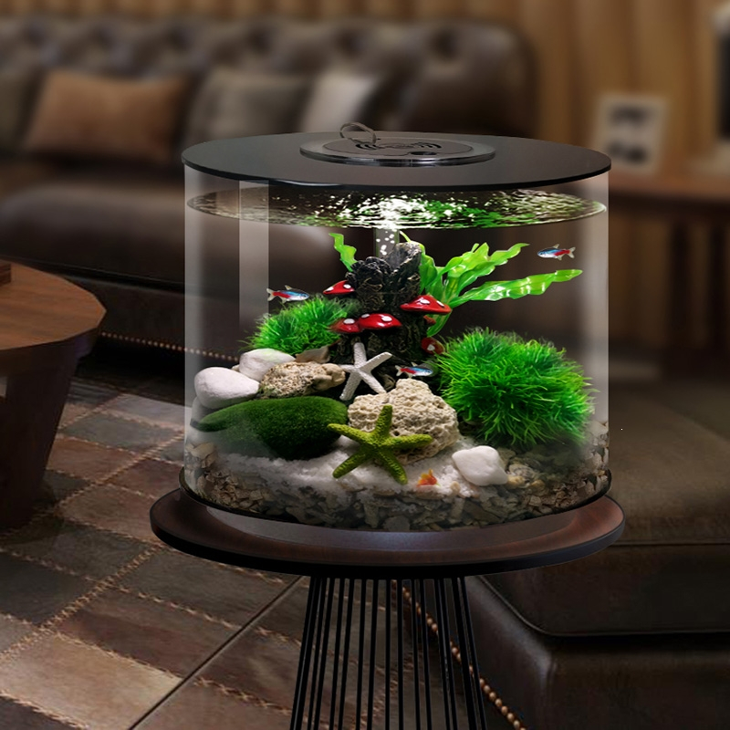 创意鱼缸米妮客厅小型桌面增氧水族箱生态懒人造景鱼缸