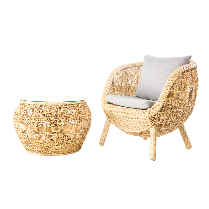 天然真藤椅阳台休闲区布置小茶桌组合家用户外庭院靠背