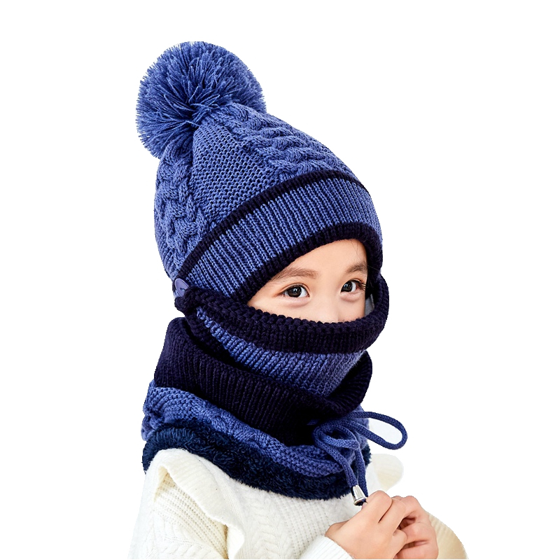 热卖儿童帽子秋冬季男童加绒加厚一体帽子女保暖护耳宝宝帽子围巾套装