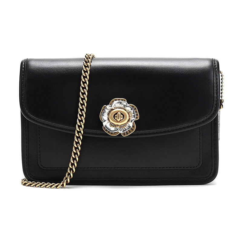 coach奢侈品女士专柜款欧美时尚山茶花parker系列皮质单肩斜挎包黑色