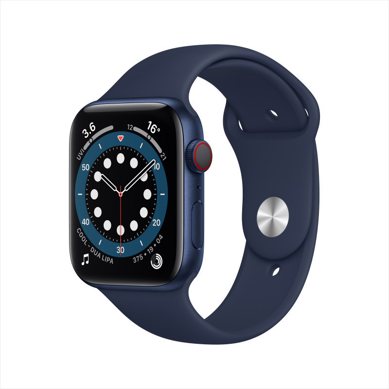Apple Watch Series 6 44毫米 蜂窝版 蓝色铝金属表壳 深海军蓝色运动表带 智能手表