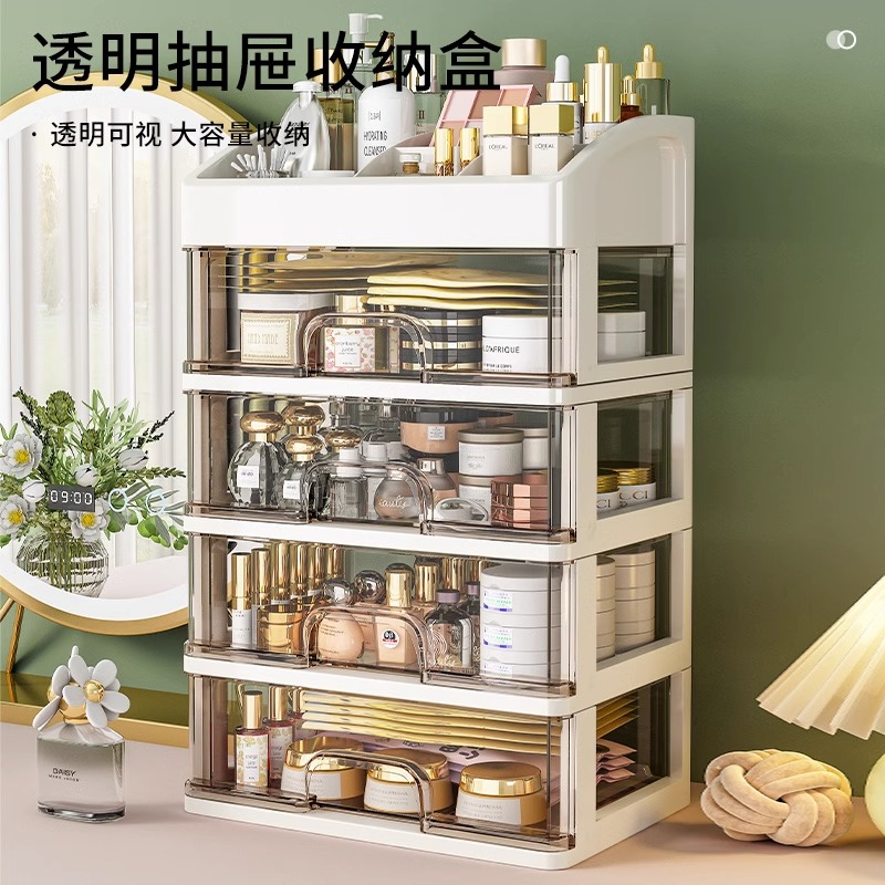 [补贴10%]化妆品桌面抽屉收纳盒梳妆台塑料透明整理盒办公桌置物架护肤品高清大图