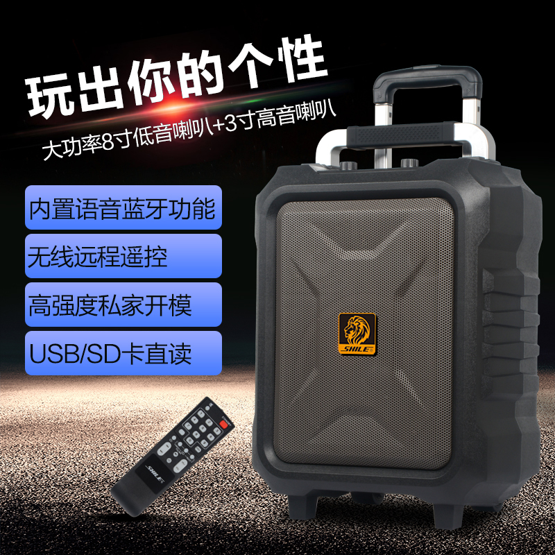 狮乐(SHILE) SL-2015户外蓝牙便携式电瓶音箱双无线麦克风 广场舞户外演出 8寸低音蓝牙USB抗干扰箱体音响