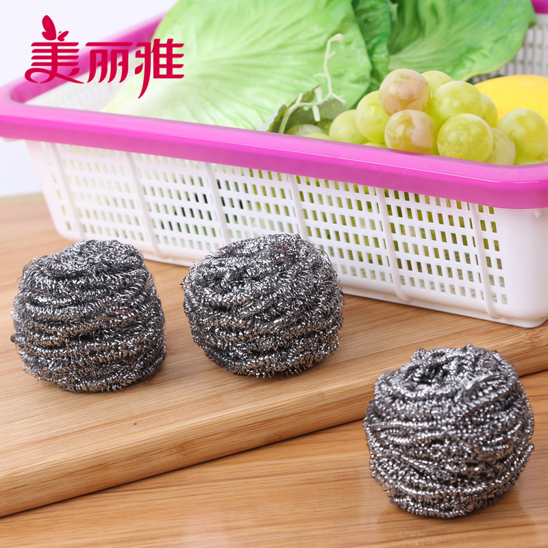 美丽雅钢丝球10只装家用厨房去油污洗碗刷锅不锈钢清洁球刷不易生锈掉丝高清大图