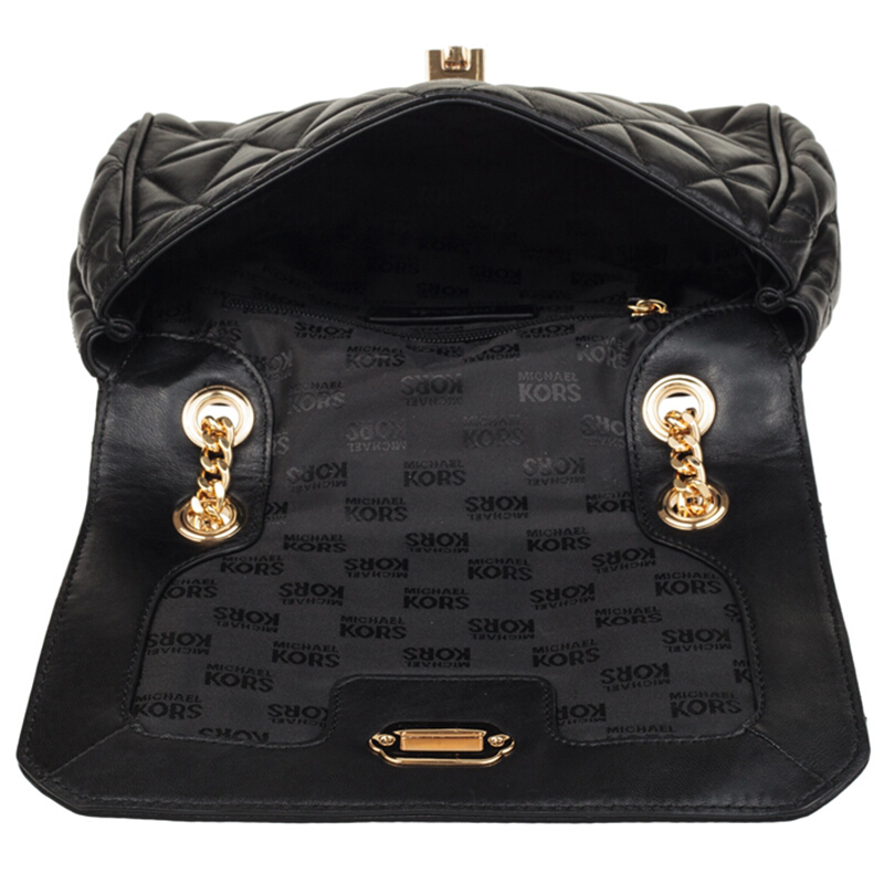 MICHAEL KORS 迈克·科尔斯 女包单肩包中号牛皮硬菱格包搭扣斜挎包黑色 单肩包 女35F7GVAF2L