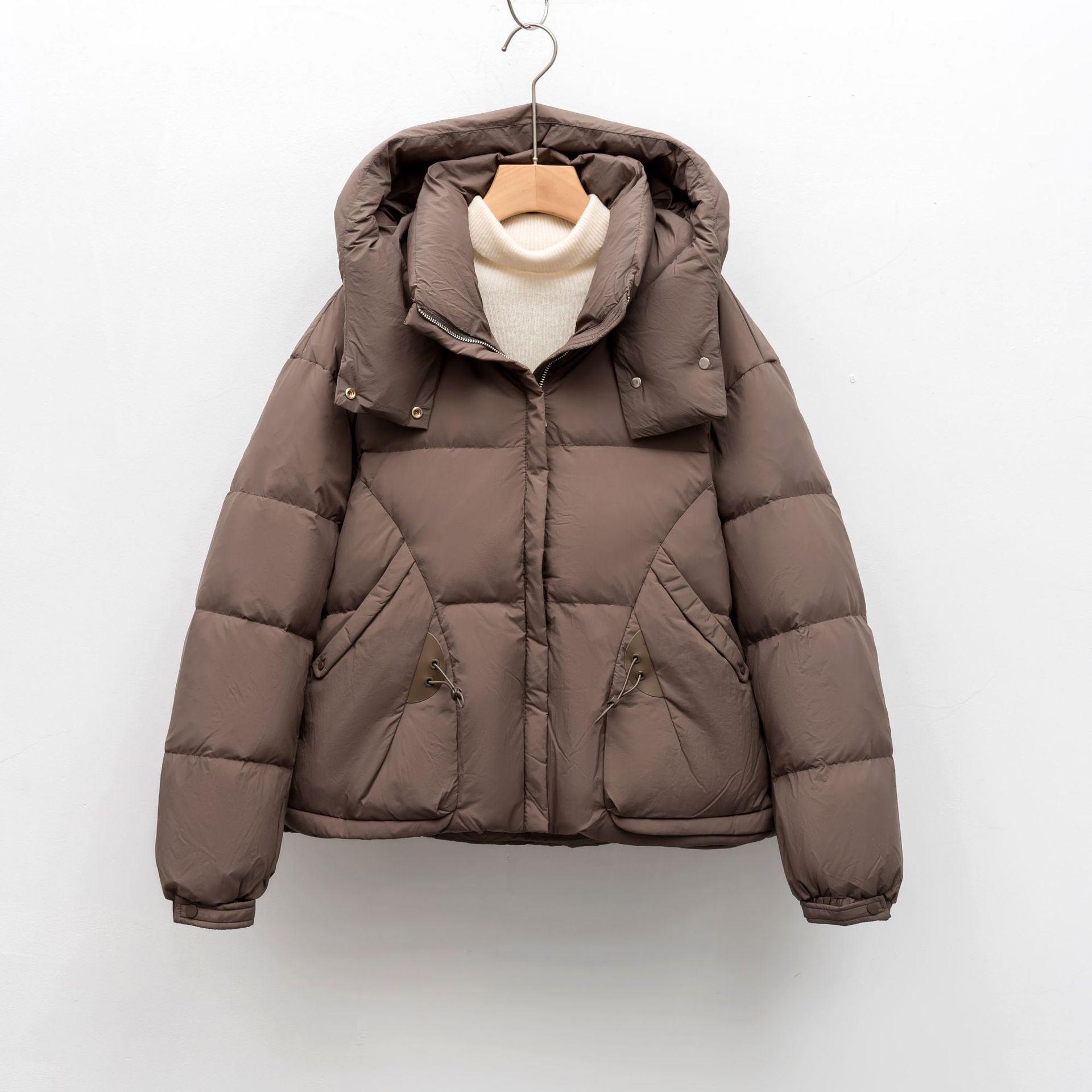 90绒鸭绒简约保暖新款加厚宽松女羽绒服外套_64 咖色 L