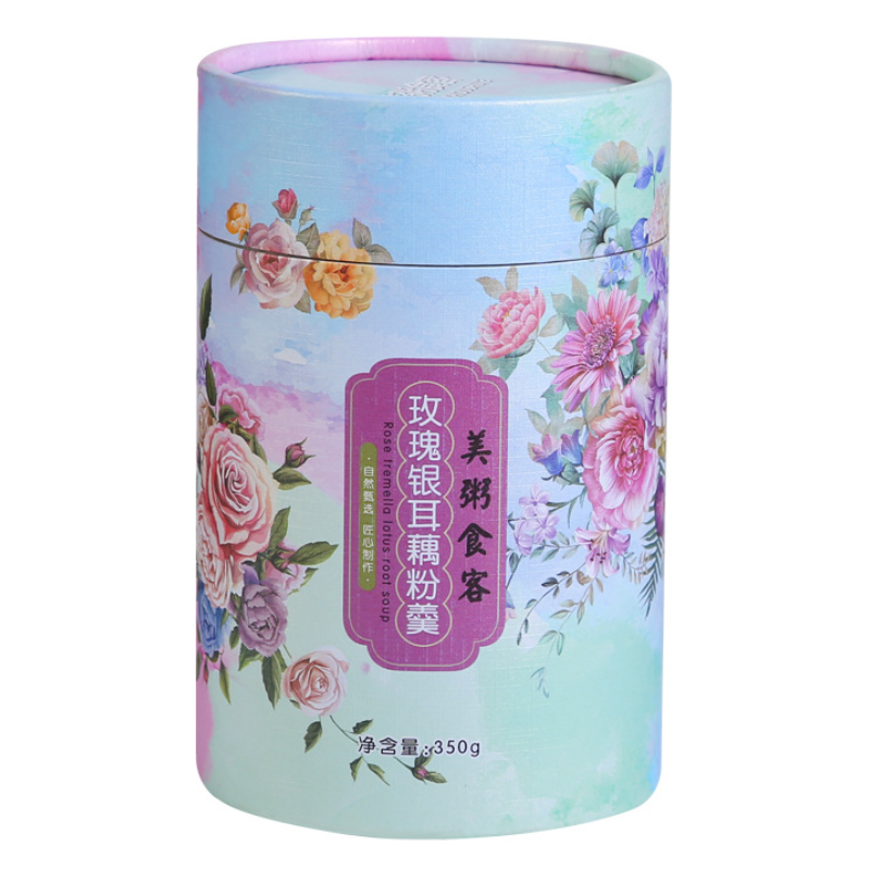 美粥食客玫瑰银耳藕粉羹350g罐装纸罐包装藕粉羹坚果藕粉视频