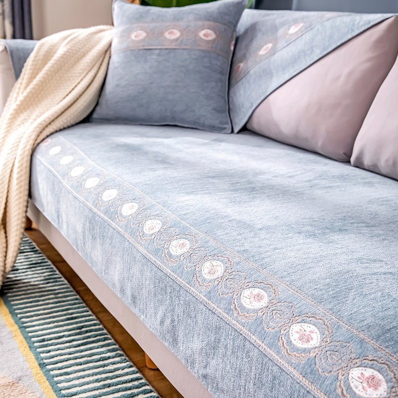 家柏饰(CORATED)北欧四季通用沙发垫防滑简约全包萬能沙发套罩布艺沙发巾沙发盖布 花海灰 90*240cm高清大图