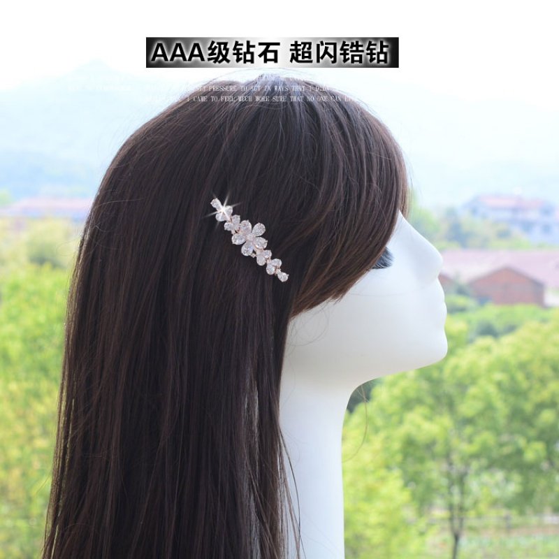 日韩版花朵韩国 AAA级锆石水晶夹顶夹边夹弹簧横夹女头饰品送女朋友老婆生日礼物