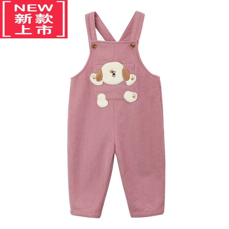 可莉允陈大猪小O宝 绣花宝宝背带裤女加绒加厚2022冬季新款女童保暖长裤保暖裤