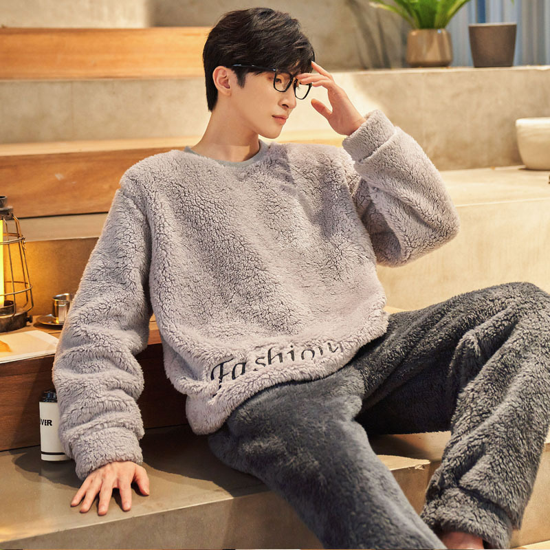南极人珊瑚绒睡衣男士秋冬季加厚加绒法兰绒男款大码可外穿家居服