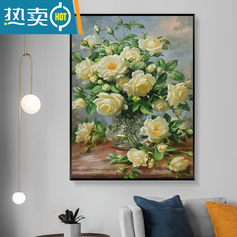 敬平欧式复古花卉数字油画diy填充油彩画手工填色画画客厅装饰丙烯画装饰画 SJ3610 50*60cm绷好加厚实木内框高亮颜料+专业油画布+画笔+配