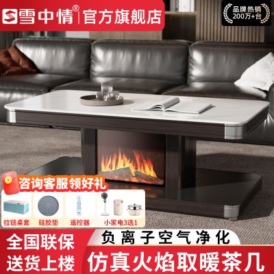 雪中情取暖桌电暖桌电暖炉烤火炉家用多功能升降茶几烤火桌电烤炉茶几一体电烤桌长方形家用客厅取暖桌火焰款1.6米