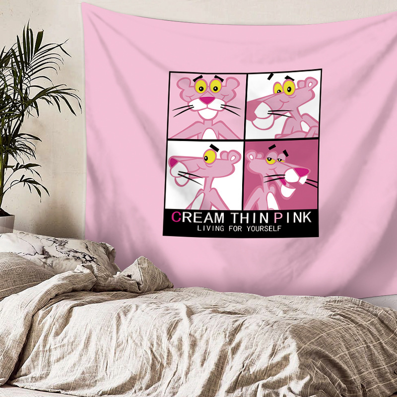 美帮汇粉红豹INS北欧芭蕉叶床头卧室客厅墙壁装饰挂毯墙挂布桌布背景布 粉红豹 130高*150宽厘米高清大图