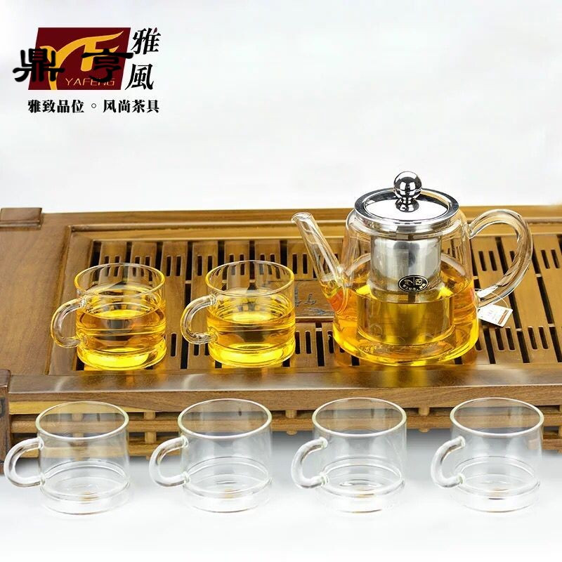 鼎亨耐热玻璃功夫泡茶壶家用冲茶器不锈钢过滤玻璃茶壶套装茶具