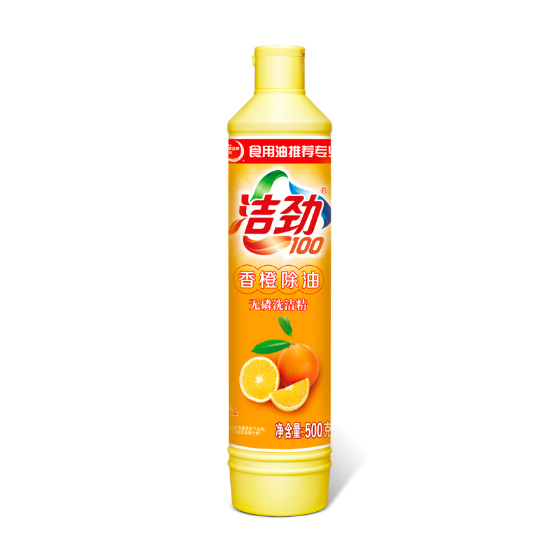 洁劲100 金龙鱼推荐香橙除油无磷洗洁精500g