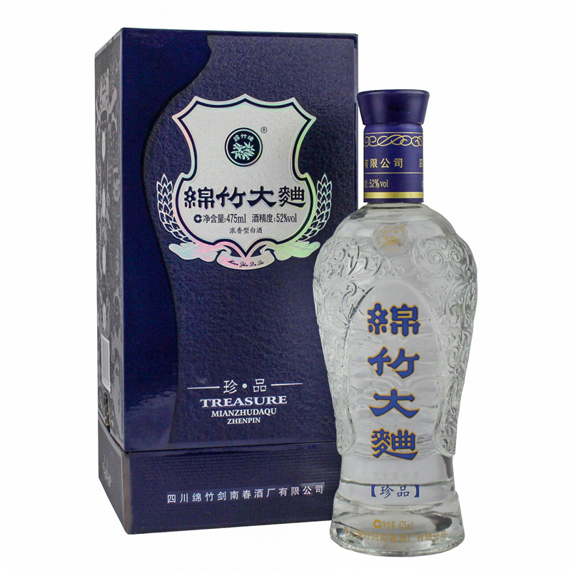 四川剑南春酒厂出品 绵竹大曲 珍品蓝盒 52度475ml 1瓶装 浓香型