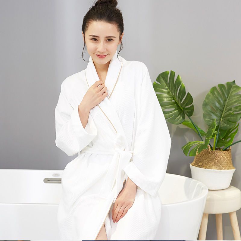 五星级酒店浴袍纯棉成人男女华夫格睡袍吸水汗蒸服长款浴衣