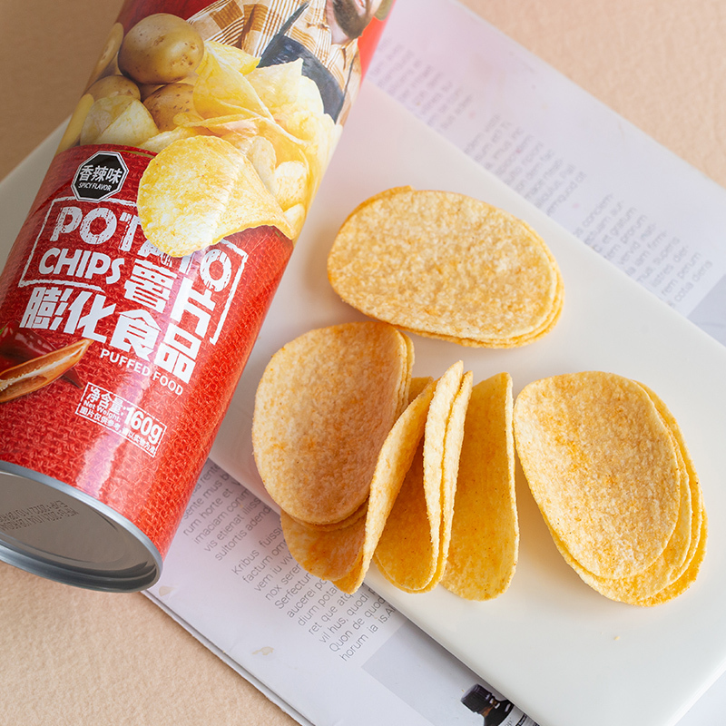 温小洛罐装薯片香辣味160g2苏宁自营零食马来西亚进口零食办公室居家
