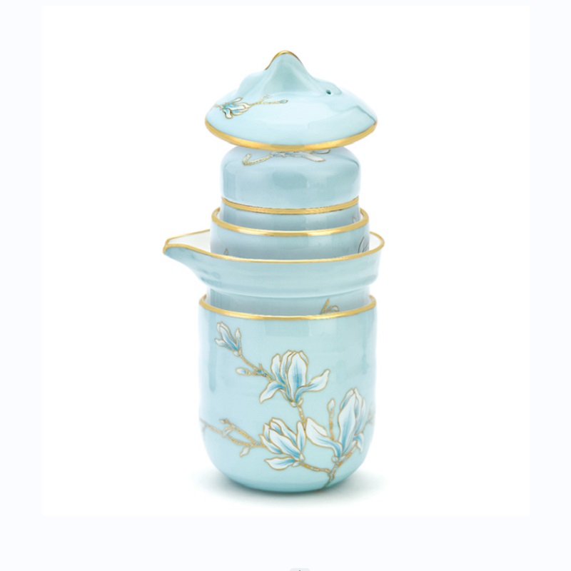 玛戈隆特 行云南山旅行茶具-玉兰花开珐琅彩(水蓝色) 6头2人份 1.06.55604高清大图