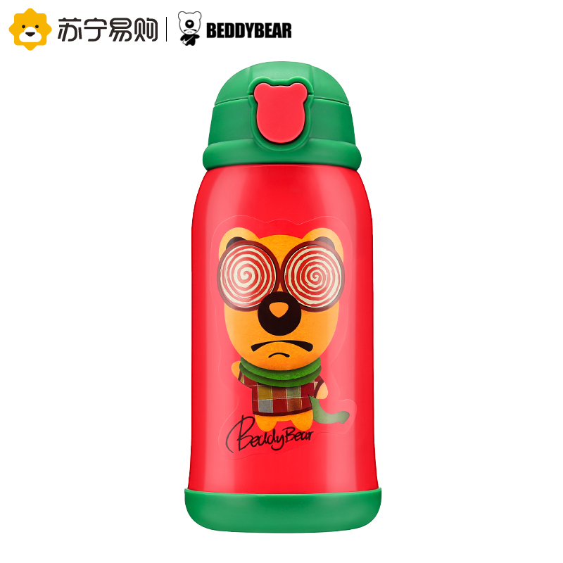 杯具熊(beddybear) 儿童保温杯宝宝学饮杯带吸管直饮两用儿童水杯男女儿童不锈钢水壶 红色小熊 630ml