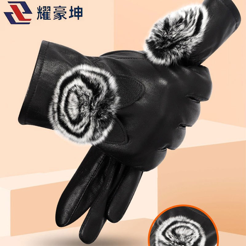 耀豪坤 触屏加绒整皮羊皮手套D17T/副高清大图