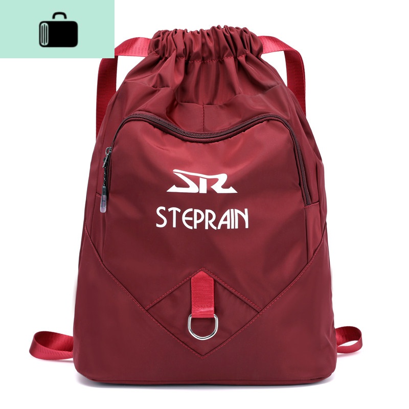 束口袋双肩包男女轻便旅行抽绳收纳包简易户外运动大容量健身背包NEWLAKE 酒红色（186）