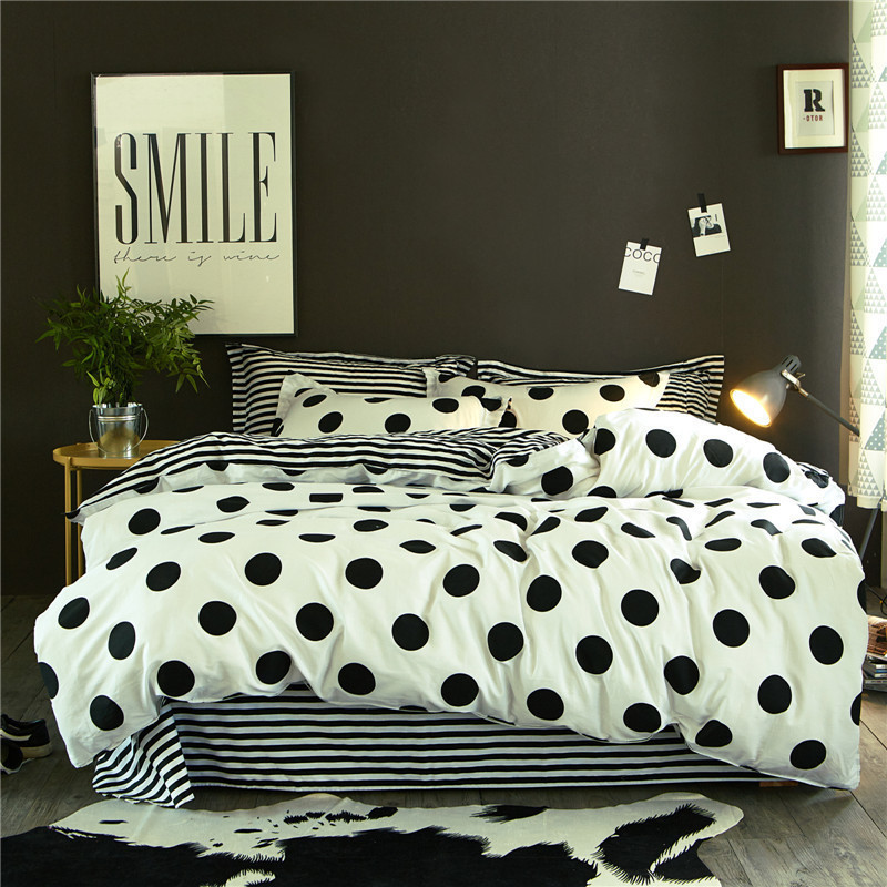 美帮汇简约全棉全棉 床单四件套 欧美风黑白被套个性床套床笠式男士条纹 瑞卡 2.0米床单款/被套2.2*2.4米