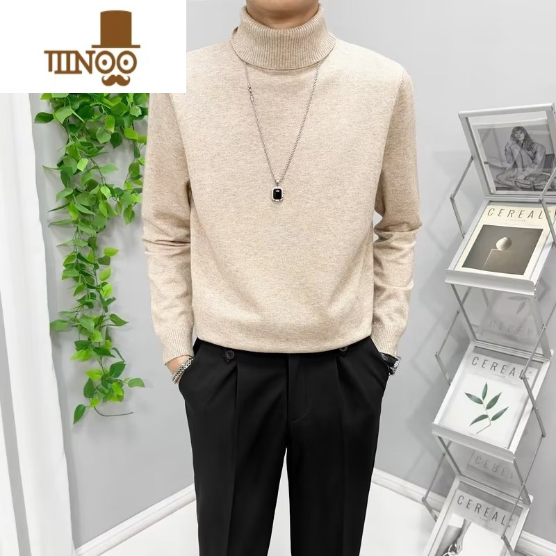 YANXU高领毛衣男宽松黑色内搭打底衫2023新款韩版潮长袖翻领针织衫高清大图