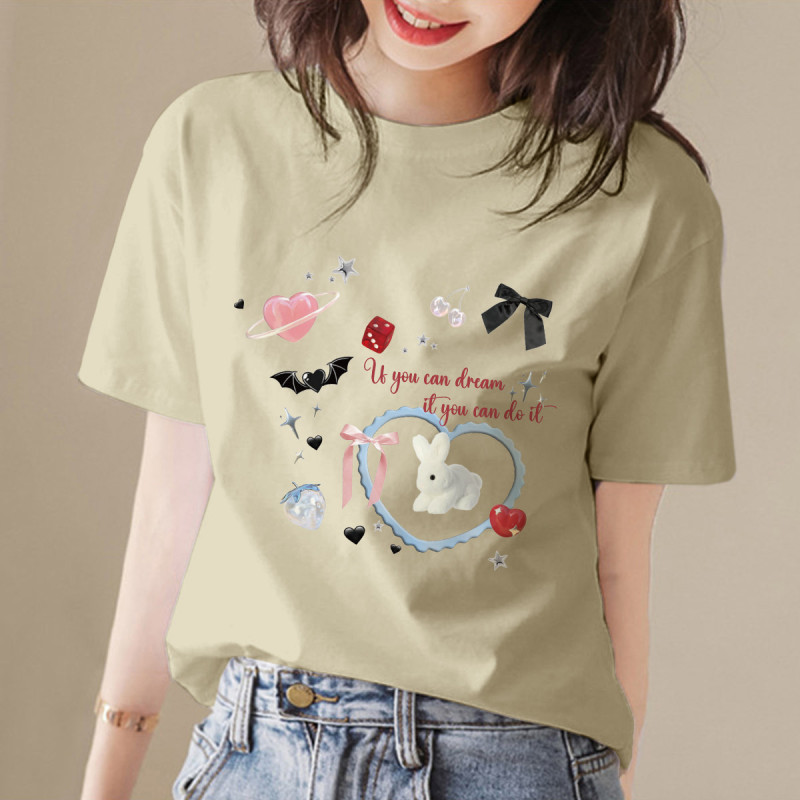 [2.5折价58元]唐狮夏季女圆领前胸图案短袖T恤百搭简约减龄时尚韩系