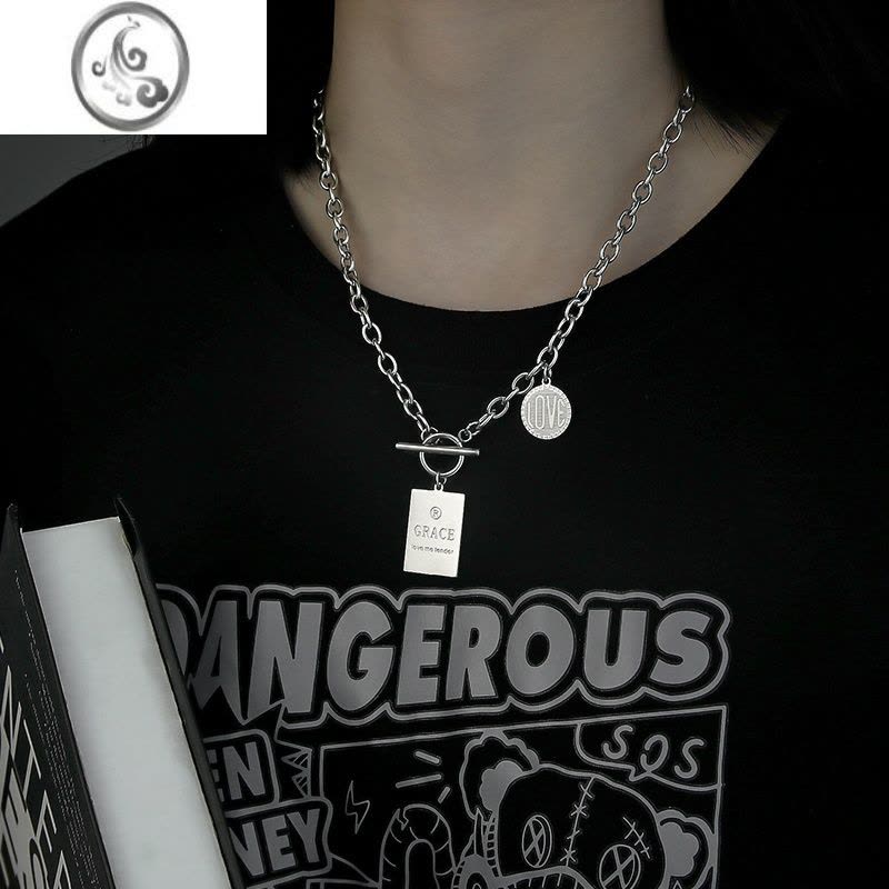 JiMi配饰项链男潮ins冷淡风锁骨链女小众设计不褪色钛钢装饰嘻哈吊坠图片