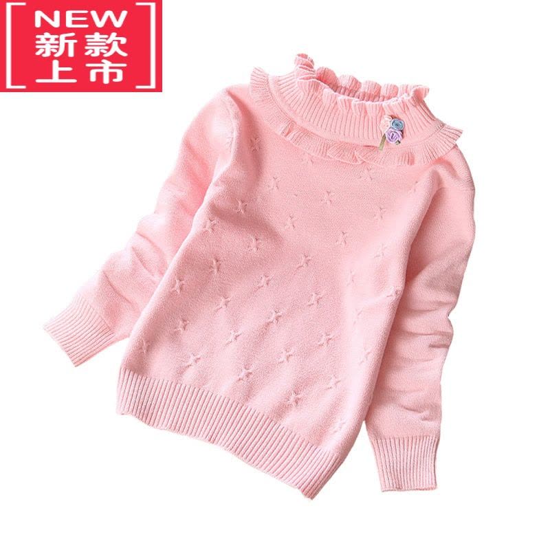 可莉允秋冬女童毛衣套头棉质白色针织衫圆领宝宝儿童半中高领打底衫线衣图片