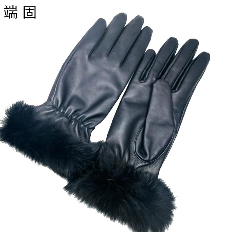 端固兔毛防寒羊皮手套D40T/副高清大图