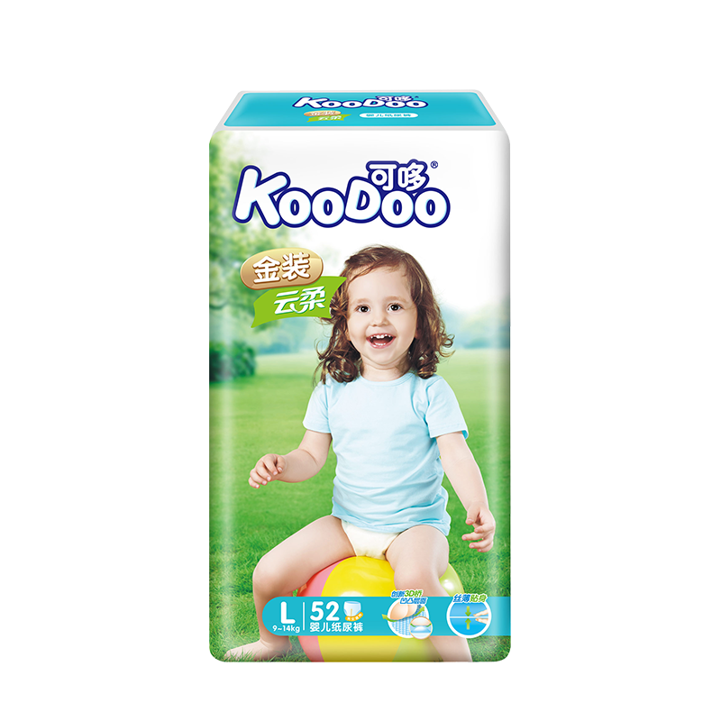 可哆(KooDoo)纸尿裤 金装云柔婴儿尿不湿 大号L码52片[9-14kg]