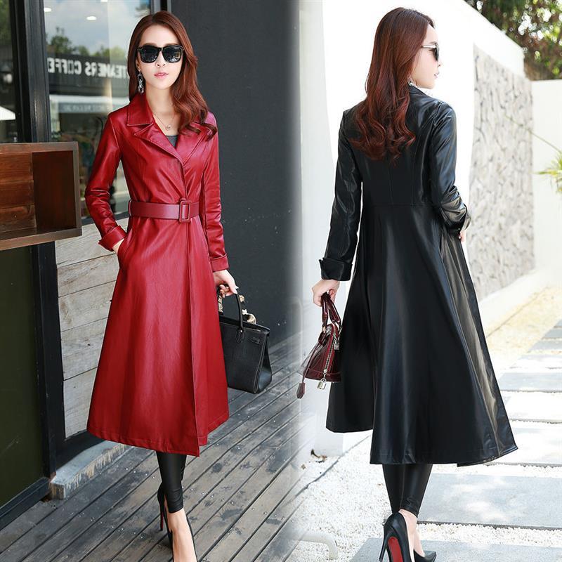 海宁皮衣女中长款春秋装加厚夹棉皮风衣外套女皮大衣视频