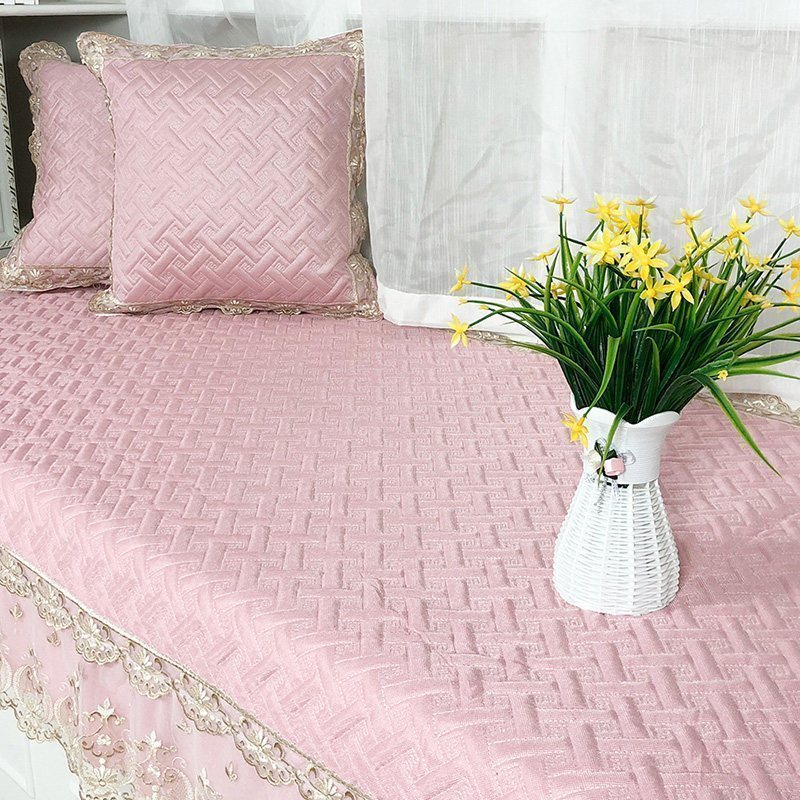 汐岩阳台垫子飘窗垫薄款阳台榻榻米垫子可机洗落地窗毯定做窗台垫夏季 富贵-粉色(60+15裙摆)*180cm一条