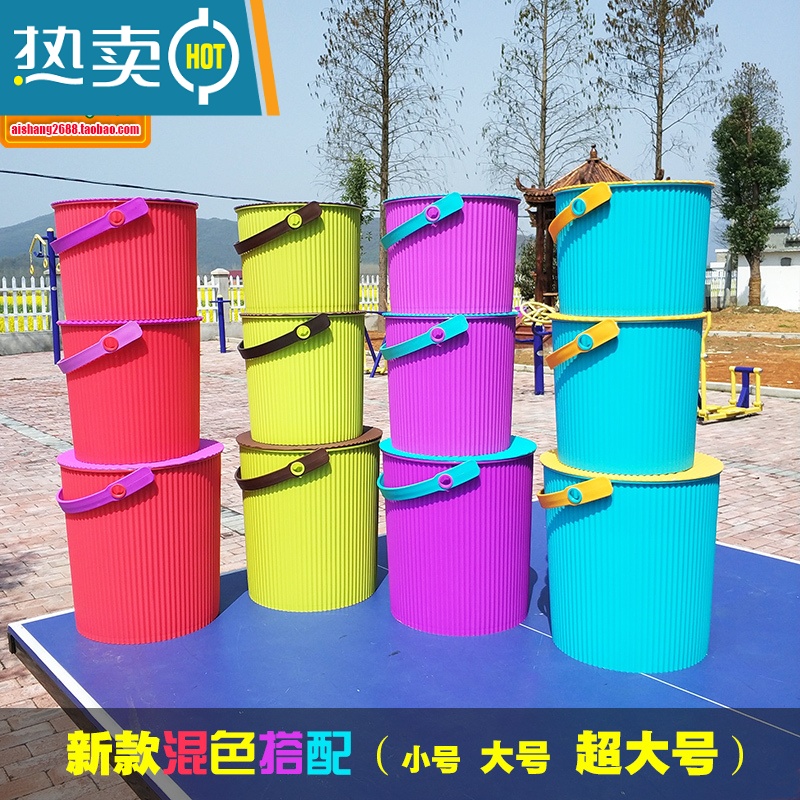 敬平加厚塑料收纳桶带盖可坐人洗澡凳幼儿园储物桶大号钓鱼桶洗车水桶 黄色 盖蓝桶 圆形大号高清大图