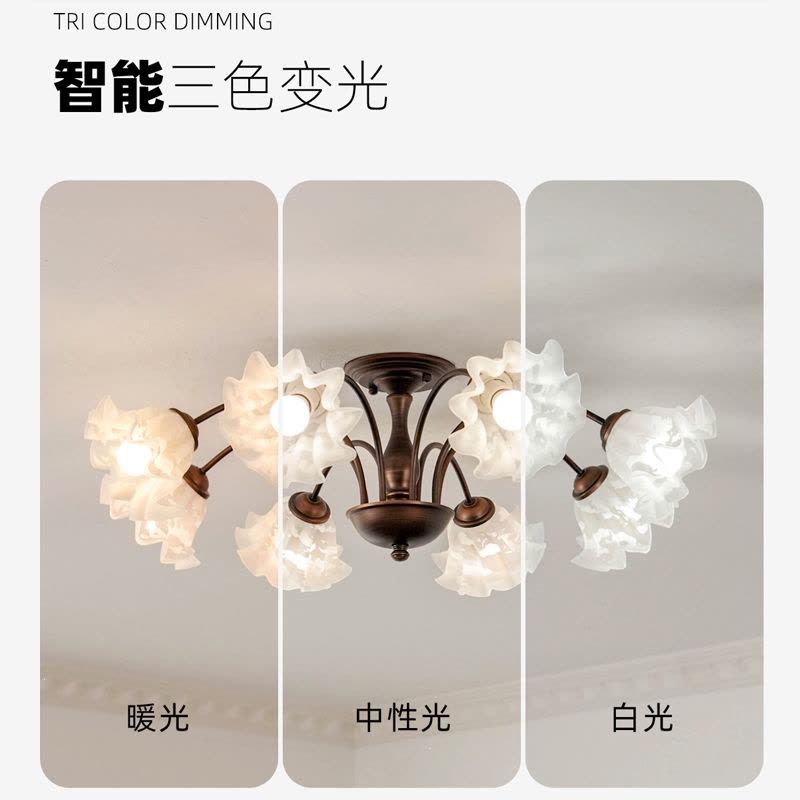 如华福禄美式中古风客厅吊灯铃兰花朵餐厅灯田园乡村复古卧室灯图片