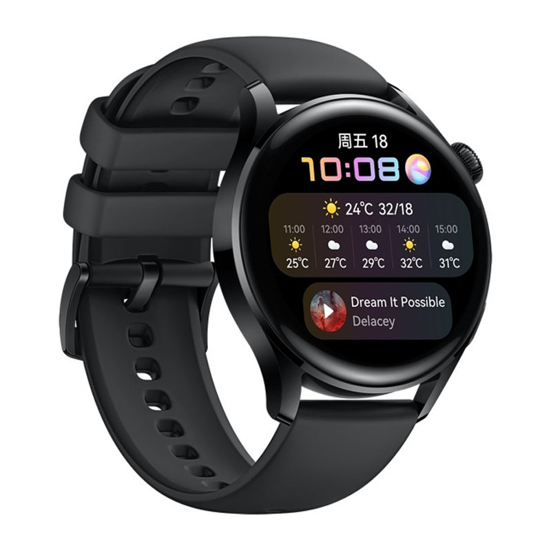[新品 活力款]华为 HUAWEI WATCH 3 46mm eSIM独立通话智能手表 心脏与呼吸健康管理 3天强劲续航 体温检测 NFC支付 (活力款)黑色氟橡胶表带