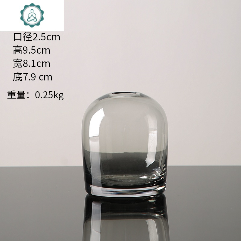 北欧简约玻璃透明小花瓶摆件创意餐桌客厅鲜花水培插花矮胖装饰瓶 封后 圆身花瓶中号+5枝尼斯蓟花果